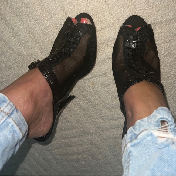 new black mesh lace up Sexy open toe heel shoes dressy 9 Event Pretty - Picture 8 of 8